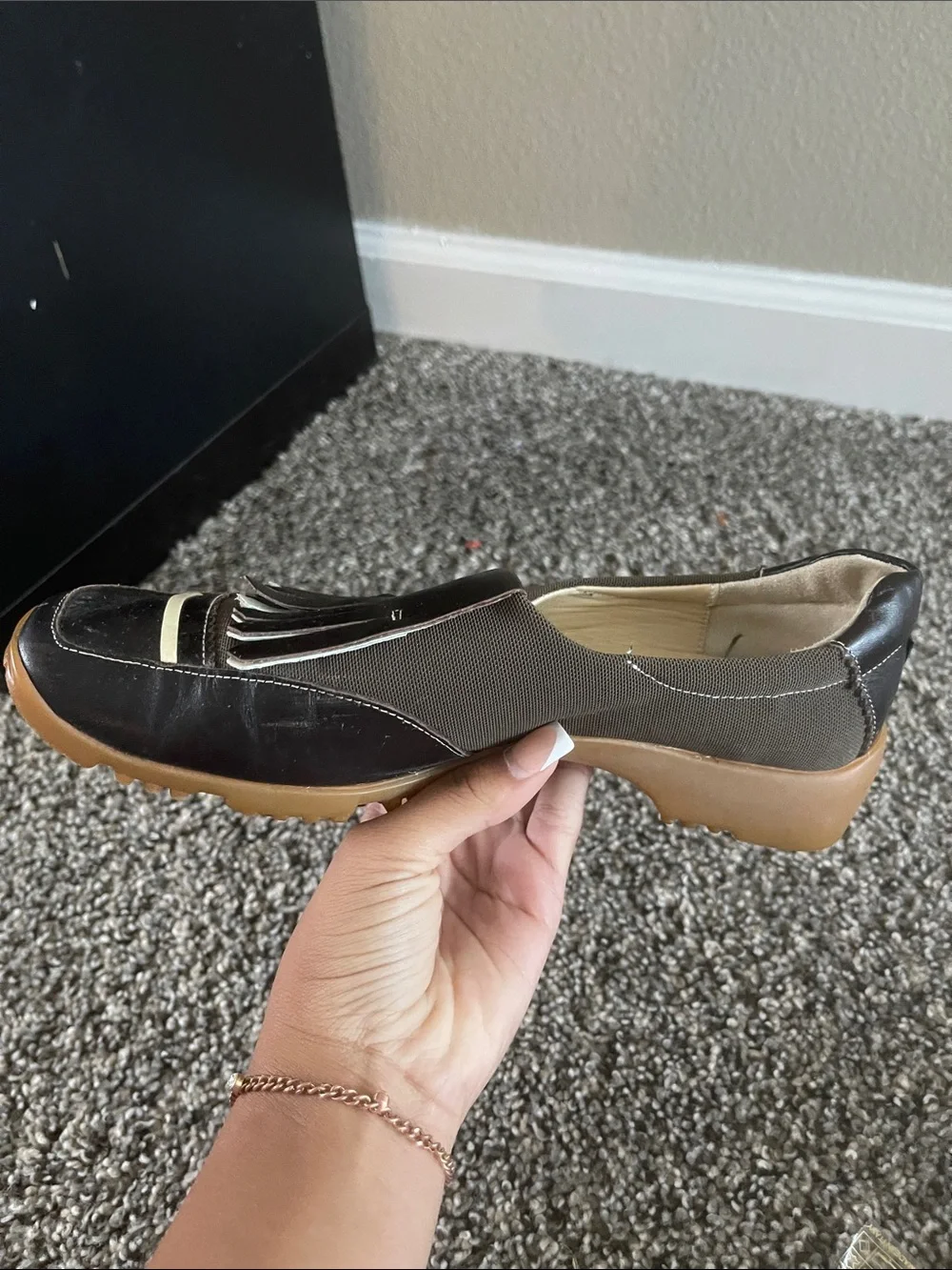 Walter Genuin Dark Brown and Cream Kiltie Slip-On Loafers